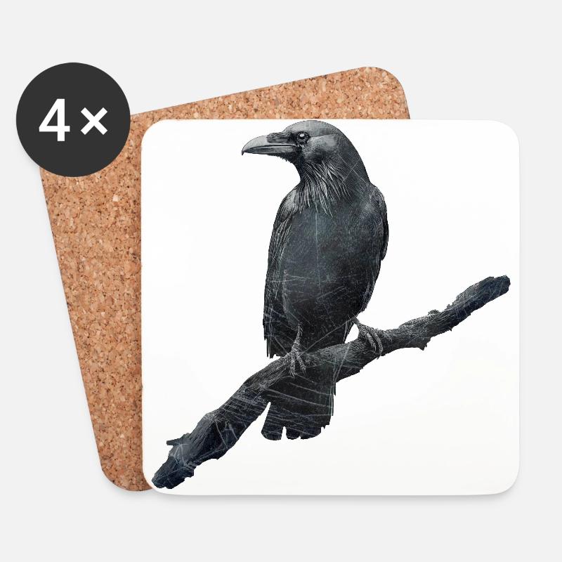 Rabe - Untersetzer (4er-Set) - Weiß