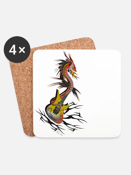Guitar Dragon - Untersetzer (4er-Set) - Weiß