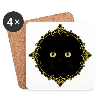 Badge Chat Noir - Pixel Art - Dessous de verre (lot de 4) - blanc - Devant