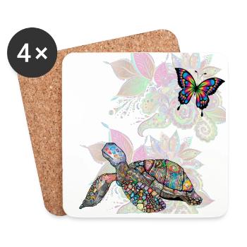 turtle and butterfly - Coasters (set of 4) - white - Front