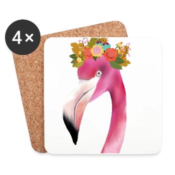 Flamingo avec couronne - Dessous de verre (lot de 4) - blanc - Devant