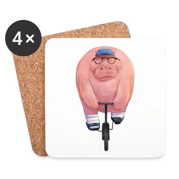 Hippo on bike - Coasters (set of 4) - white - Front