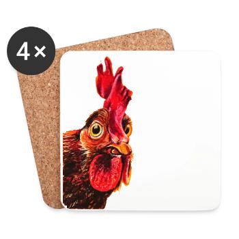 Hahn/Gockel /rooster/Henne - Untersetzer (4er-Set) - Weiß - Vorne