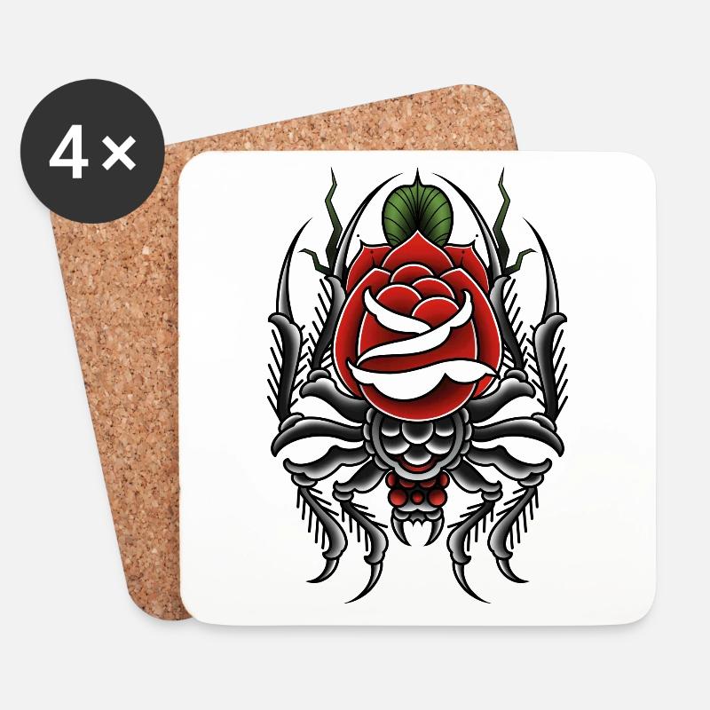 Oldschool Tattoo Spinne mit Rose - Untersetzer (4er-Set) - Weiß