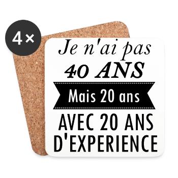 Cadeau anniversaire 40 ans - Dessous de verre (lot de 4) - blanc - Devant