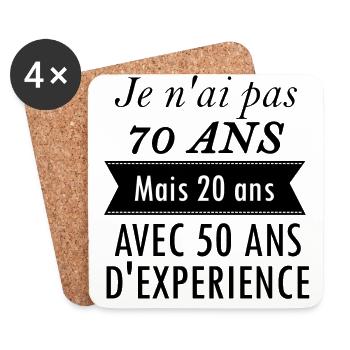Cadeau anniversaire 70 ans - Dessous de verre (lot de 4) - blanc - Devant