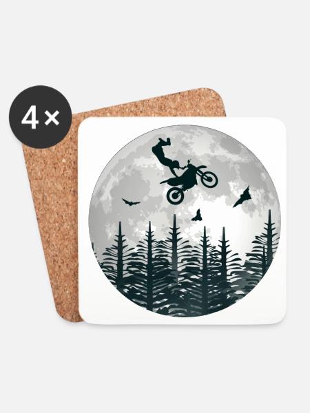 Motorcross Mond Silhouette Geschenk Motorcycle - Untersetzer (4er-Set) - Weiß