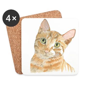 rote Katze - Untersetzer (4er-Set) - Weiß - Vorne