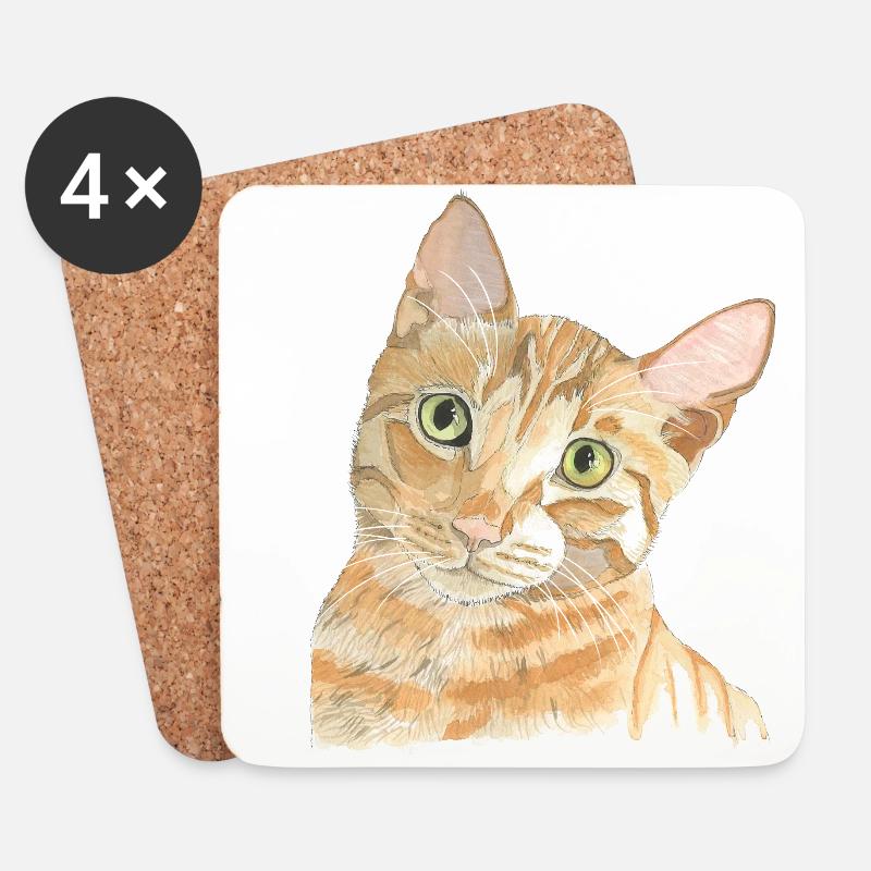 rote Katze - Untersetzer (4er-Set) - Weiß