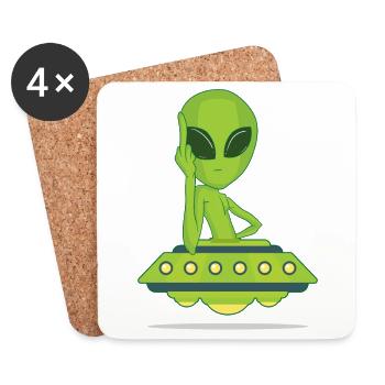 Alien avec le doigt du milieu puant vous baise - Dessous de verre (lot de 4) - blanc - Devant