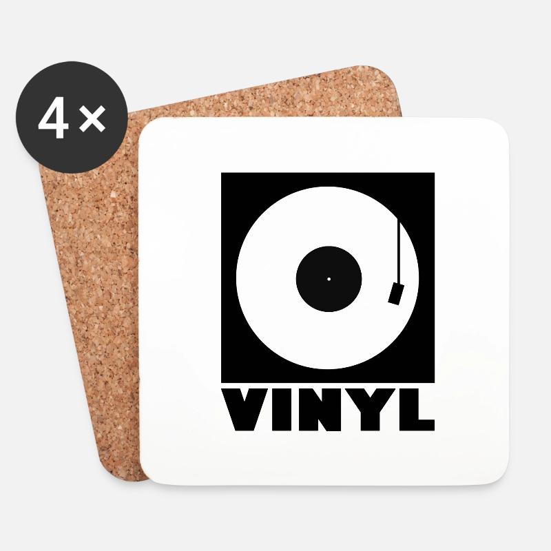 Vinyl - Schallplatten - Plattenspieler - Untersetzer (4er-Set) - Weiß