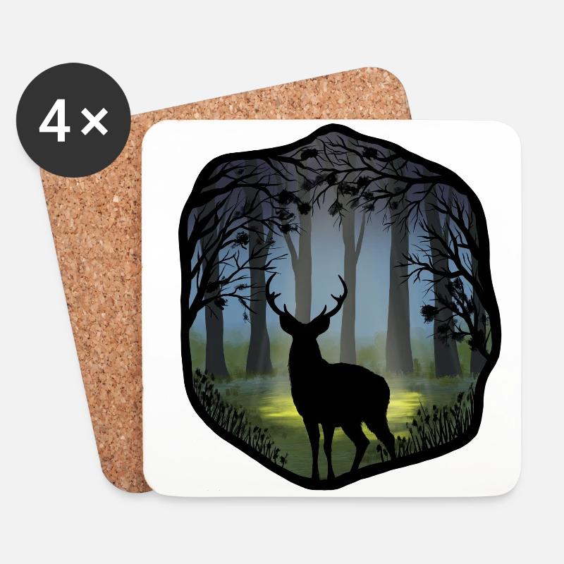 Hirsche im Wald - Untersetzer (4er-Set) - Weiß
