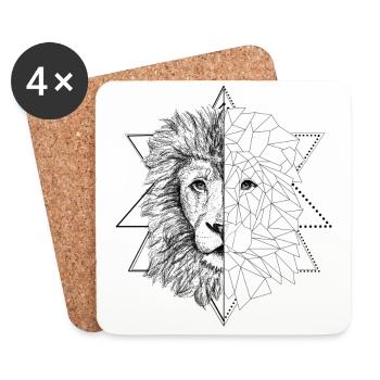 Black tattoo inspired lion | Low Poly Art - Coasters (set of 4) - white - Front