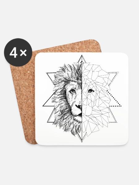 Schwarzer Tattoo inspirierter Löwe | Low Poly Art - Untersetzer (4er-Set) - Weiß