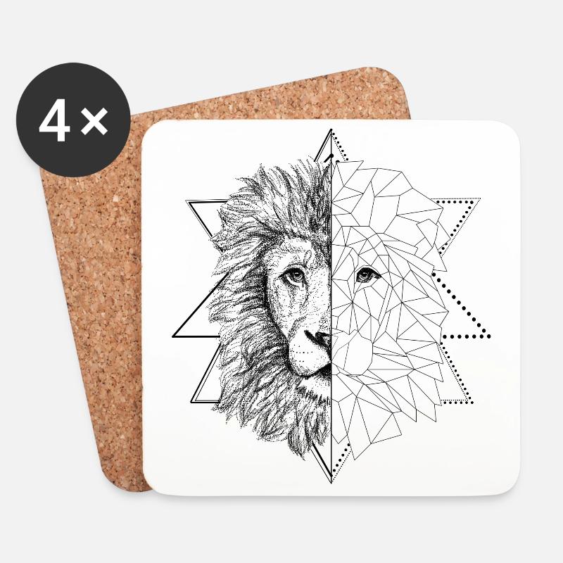 Schwarzer Tattoo inspirierter Löwe | Low Poly Art - Untersetzer (4er-Set) - Weiß