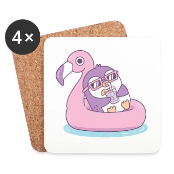 Pingouin pourpre mignon sur le flotteur de piscine de flamant rose - Dessous de verre (lot de 4) - blanc - Devant