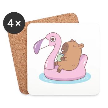 Süßes Capybara, das sich auf dem Flamingo-Pool-Float entspannt - Untersetzer (4er-Set) - Weiß - Vorne