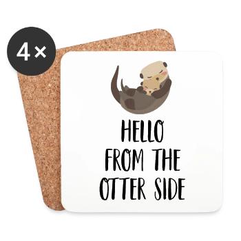 Hello from the Otter Side | L’amour de loutres - Dessous de verre (lot de 4) - blanc - Devant
