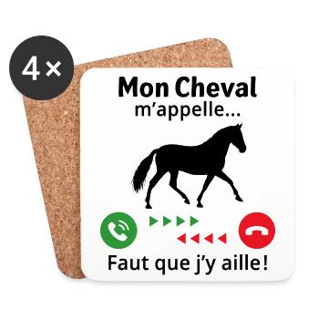Mon cheval m'appelle faut quẹ j'y aille - Dessous de verre (lot de 4) - blanc - Devant