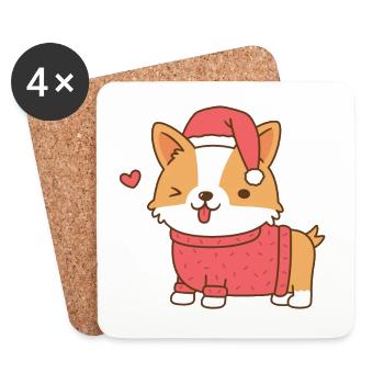 Cute Christmas Corgi In Sweater and Santa Hat - Coasters (set of 4) - white - Front