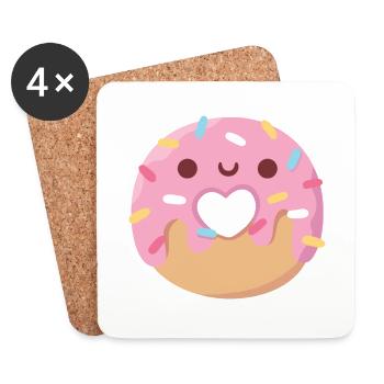 Cute Heartless Donut with Pink Frosting - Coasters (set of 4) - white - Front