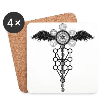 Winged Metatron Dna Platonic Solids - Coasters (set of 4) - white - Front