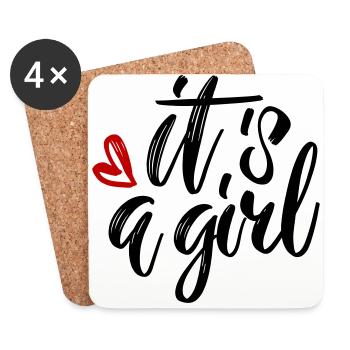 its Girl ist ein Mädchen Schwangerschaft Pregnant - Untersetzer (4er-Set) - Weiß - Vorne