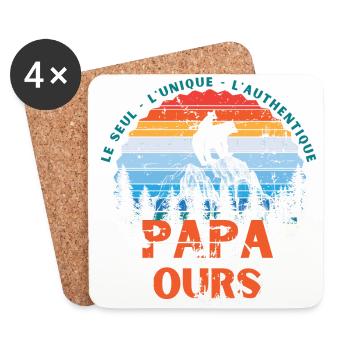 PAPA OURS cadeau papa tshirt papa ours vintage - Dessous de verre (lot de 4) - blanc - Devant
