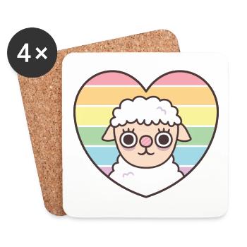 Cute Sheep Rainbow Heart Subtle Pride - Coasters (set of 4) - white - Front