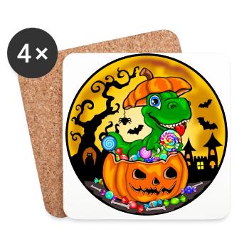 Dinosaure Halloween - Dino Citrouille Enfants - Dessous de verre (lot de 4) - blanc - Devant