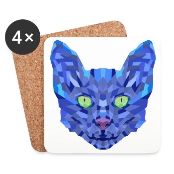 Chat Bleu Polygonal - Dessous de verre (lot de 4) - blanc - Devant