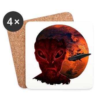 Alien &Mars mit UFO - Untersetzer (4er-Set) - Weiß - Vorne