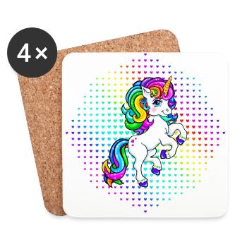 buntes Einhorn Unicorn Mädchen - Untersetzer (4er-Set) - Weiß - Vorne