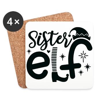 Sister Elf Schwester X-Mas Christmas Elfe Mädchen - Untersetzer (4er-Set) - Weiß - Vorne
