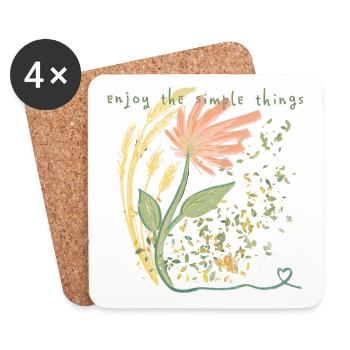 Flower - Minimalistic - Enjoy the simple things - Untersetzer (4er-Set) - Weiß - Vorne