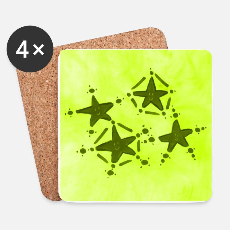 4 STERNE LÄCHELN GELB - Untersetzer (4er-Set) - Weiß