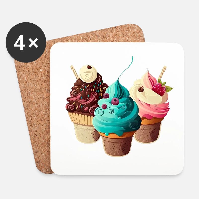 Cupcakes - Untersetzer (4er-Set) - Weiß