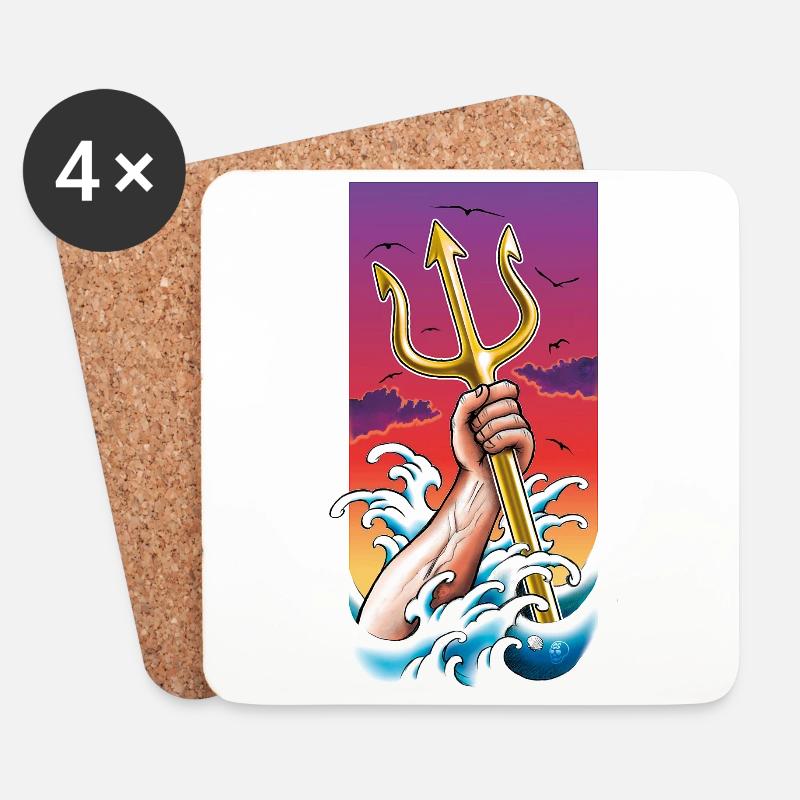 Poseidon Meeresgott unter Wasser mit Dreizack in der Hand - Untersetzer (4er-Set) - Weiß