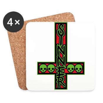 Sünder auf umgekehrtem Kreuz Rot und Grün - Untersetzer (4er-Set) - Weiß - Vorne