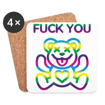 Niedlicher Regenbogen Teddybär F*ck You - Untersetzer (4er-Set) - Weiß - Vorne