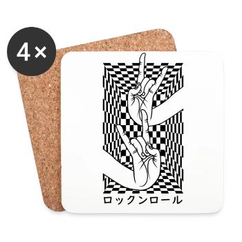 Mains japonaises avec Rock N Roll Mudra aux échecs - Dessous de verre (lot de 4) - blanc - Devant