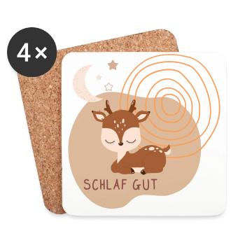 Schlaf Gut | Schlafendes Reh | Boho-Style - Untersetzer (4er-Set) - Weiß - Vorne