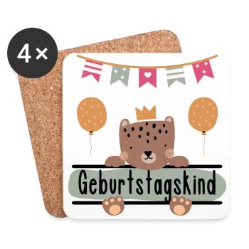 Geburtstagskind | Süßer Bär mit Luftballons - Untersetzer (4er-Set) - Weiß - Vorne