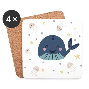 Baleine aux méduses | Monde sous-marin moderne et bohème - Dessous de verre (lot de 4) - blanc - Devant