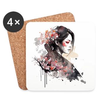 Wunderschöne Frau mit Kirschblüten Sakura - Untersetzer (4er-Set) - Weiß - Vorne