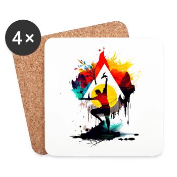 Œuvres d’art de danse de yoga colorées, points colorés - Dessous de verre (lot de 4) - blanc - Devant