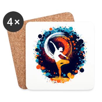 Œuvres d’art de danse de yoga colorées, points colorés - Dessous de verre (lot de 4) - blanc - Devant