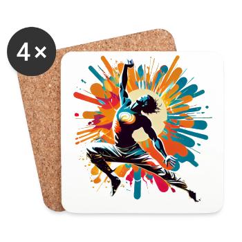 Œuvre d’art de danse hip hop yoga colorée cool - Dessous de verre (lot de 4) - blanc - Devant