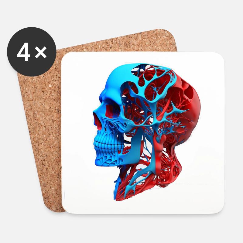 Anatomische Zeichnung Kopf Rot Blau - Untersetzer (4er-Set) - Weiß