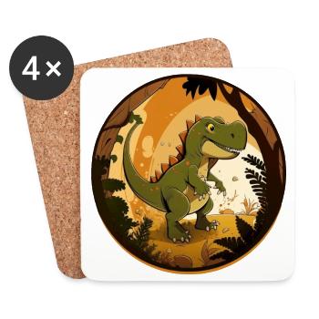 Sympathique dinosaure T-Rex - Dessous de verre (lot de 4) - blanc - Devant